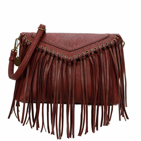 Dallas Fringe Crossbody Bag - Burgundy