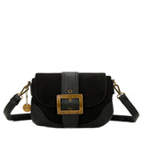 Serena Vegan Leather Faux Suede Flap Over Crossbody Bag - Black