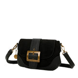 Serena Vegan Leather Faux Suede Flap Over Crossbody Bag - Black