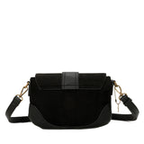 Serena Vegan Leather Faux Suede Flap Over Crossbody Bag - Black