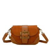 Serena Vegan Leather Faux Suede Flap Over Crossbody Bag - Brown