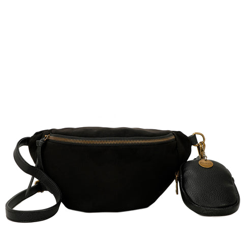 Jody Vegan Leather Faux Suede Fashionable Belt and Bum Bag - Black