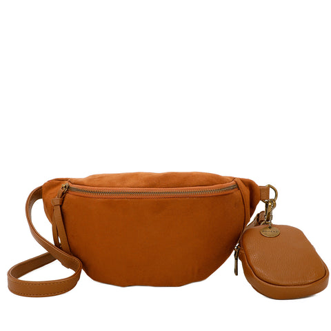 Jody Vegan Leather Faux Suede Fashionable Belt and Bum Bag - Brown