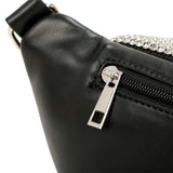 Sasha Vegan Leather Faux Diamond Studs Belt and Bum Bag - Black