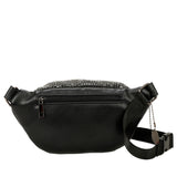 Tatiana Vegan Leather Faux Black Diamond Studs Belt Bum Bag - Black