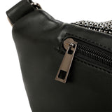 Tatiana Vegan Leather Faux Black Diamond Studs Belt Bum Bag - Black