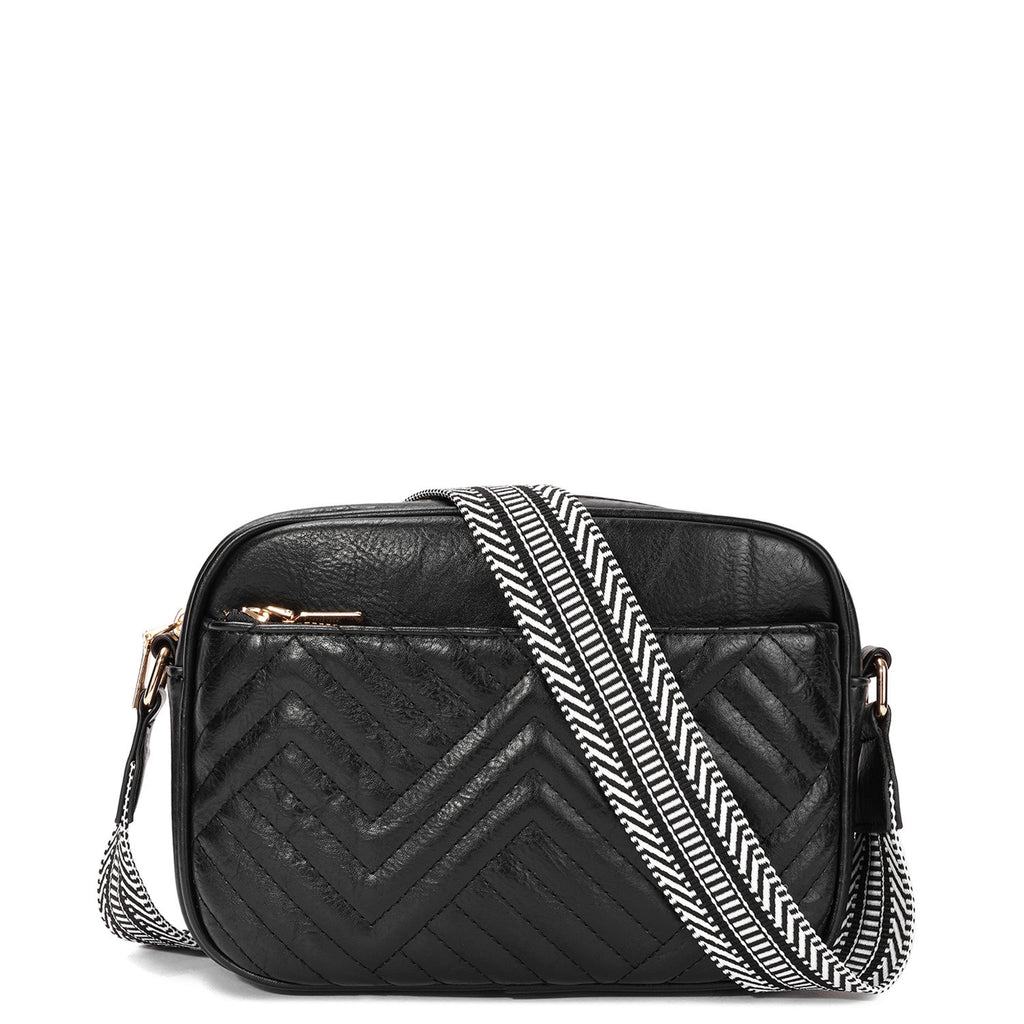 Jayda Vegan Leather Embossed Chevron Guitar Strap Crossbody - Black