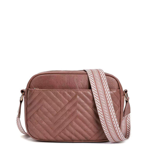 Jayda Vegan Leather Embossed Chevron Guitar Strap Crossbody - Brown