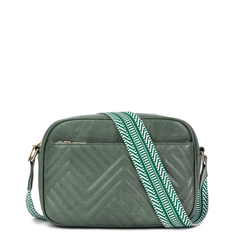 Jayda Vegan Leather Embossed Chevron Guitar Strap Crossbody - Green