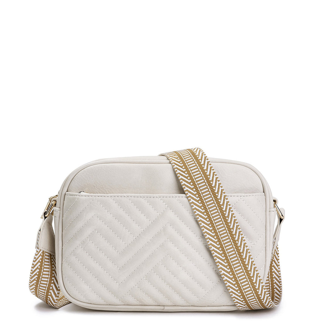 Jayda Vegan Leather Embossed Chevron Guitar Strap Crossbody - Ivory