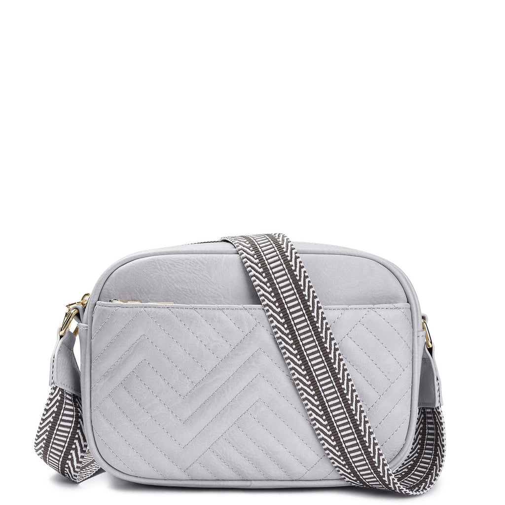 Jayda Vegan Leather Embossed Chevron Guitar Strap Crossbody - Light Grey