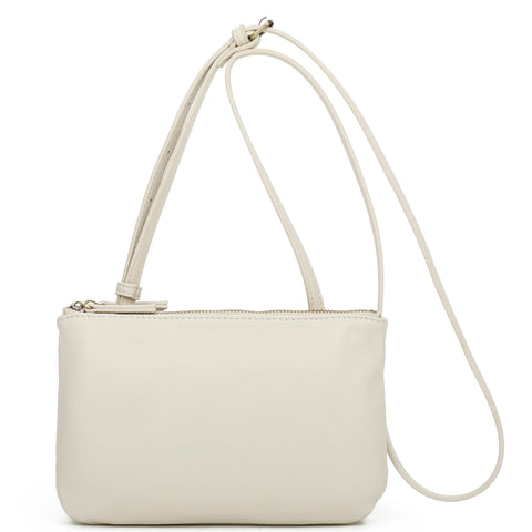 Eden Biodegradable Vegan Leather Double Zip Crossbody Bag - Cream