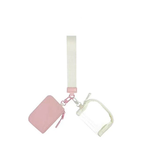 Marisa Alternative Nylon Dual Pouch Wristlet Strap Wallet - Pink & Clear