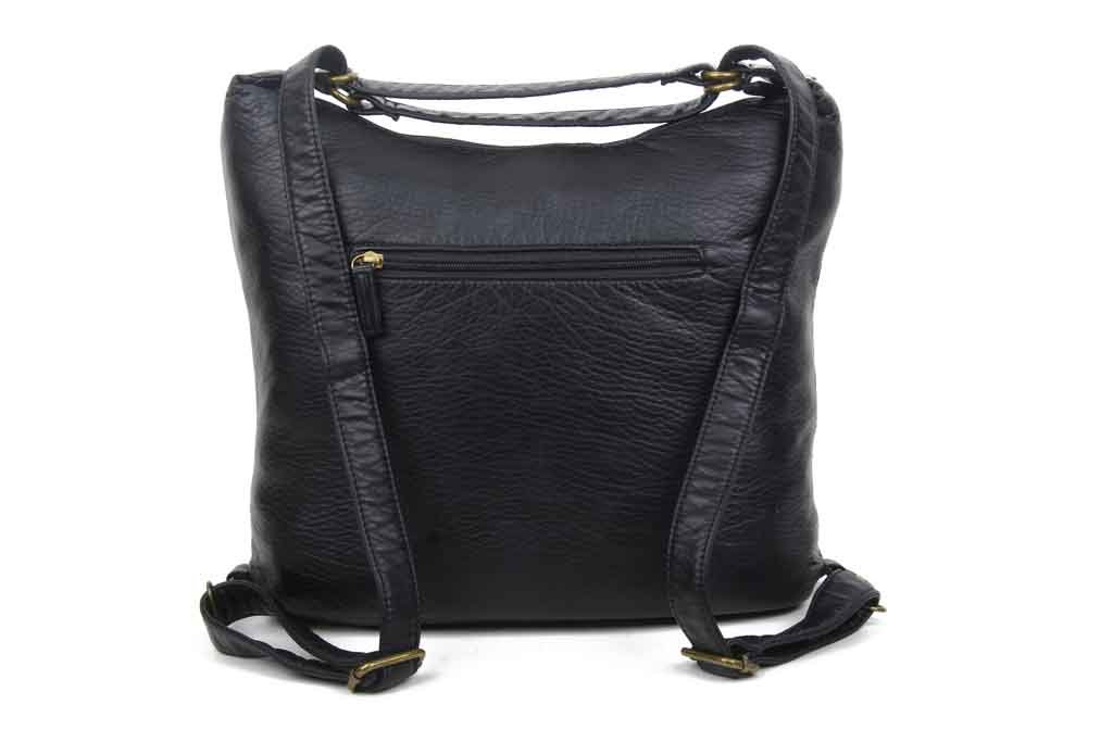 Convertible Black leather crossbody backpack, USA made